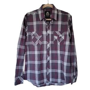 English Laundry Gray & Pink Magenta Plaid Shirt Long Sleeve Cotton